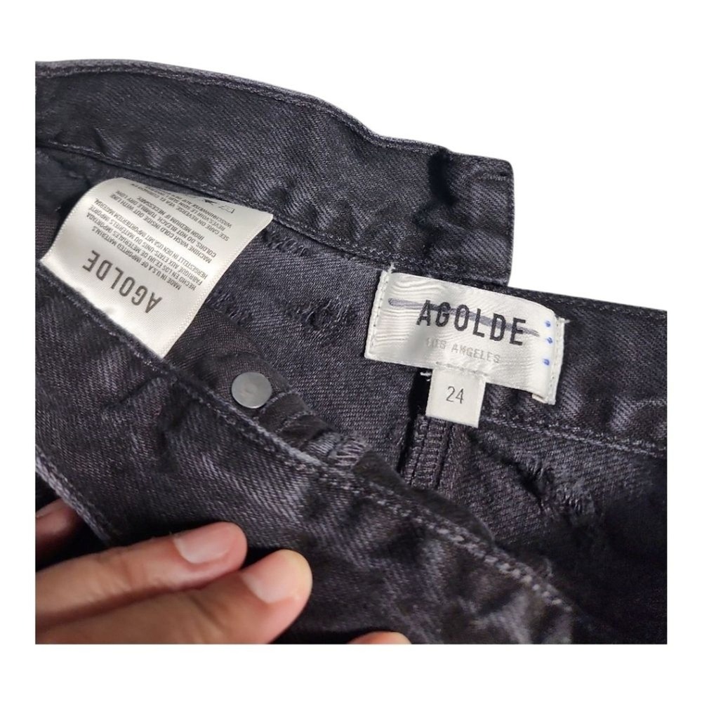 Agolde Criss Cross Straight Jeans Womens 24 Black Distressed Ripped Edgy Denim - Picture 3 of 12